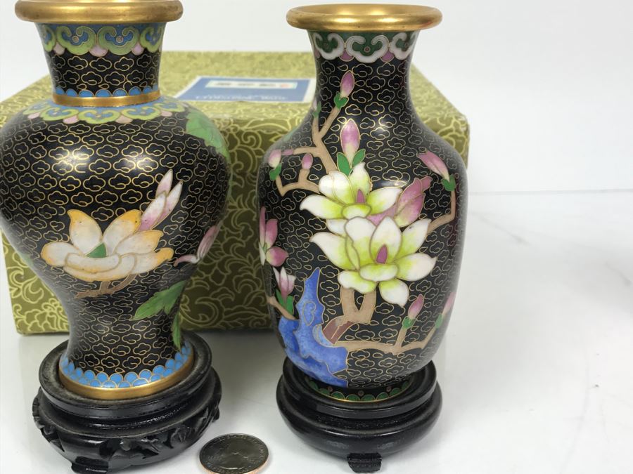 Pair Of Signed Handmade Cloisonne Vases With Original Box [Photo 12]