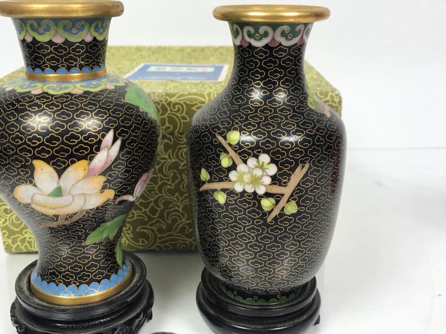 Pair Of Signed Handmade Cloisonne Vases With Original Box [Photo 15]