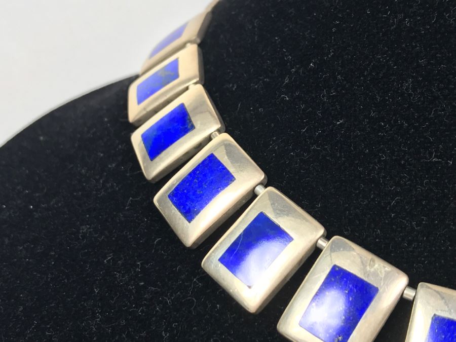 Sterling Silver And Lapis Lazuli Necklace Signed LW 42g [Photo 6]