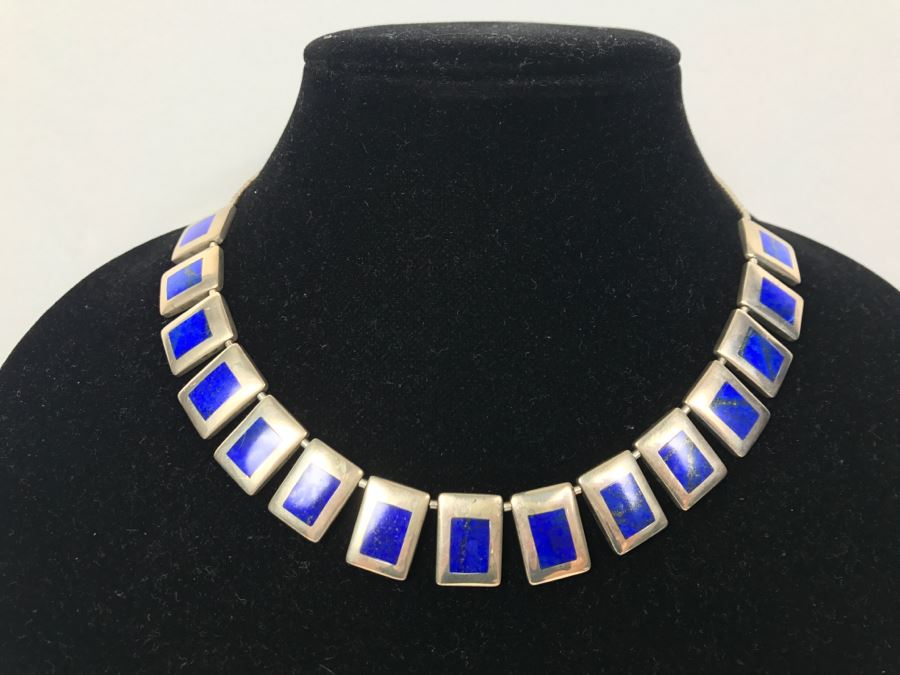 Sterling Silver And Lapis Lazuli Necklace Signed LW 42g [Photo 1]