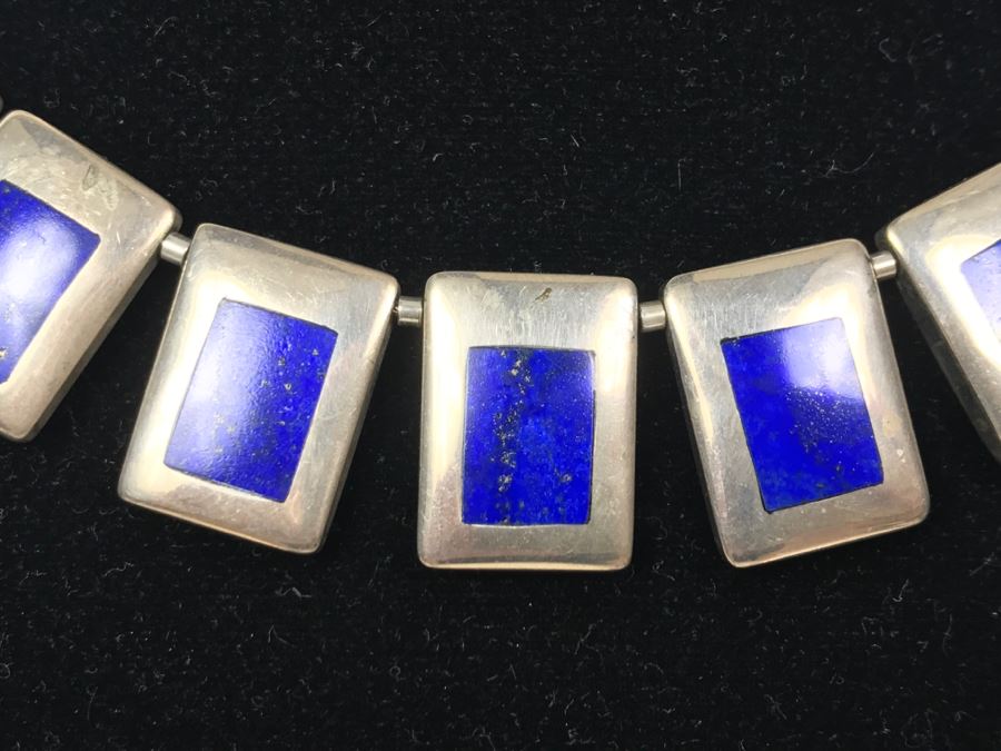Sterling Silver And Lapis Lazuli Necklace Signed LW 42g [Photo 3]