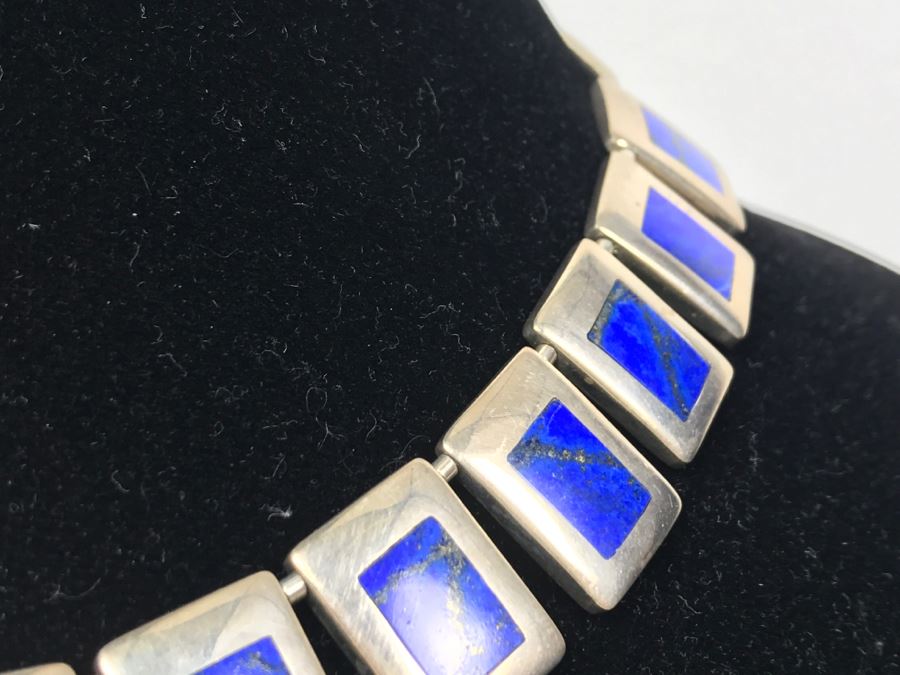 Sterling Silver And Lapis Lazuli Necklace Signed LW 42g [Photo 5]