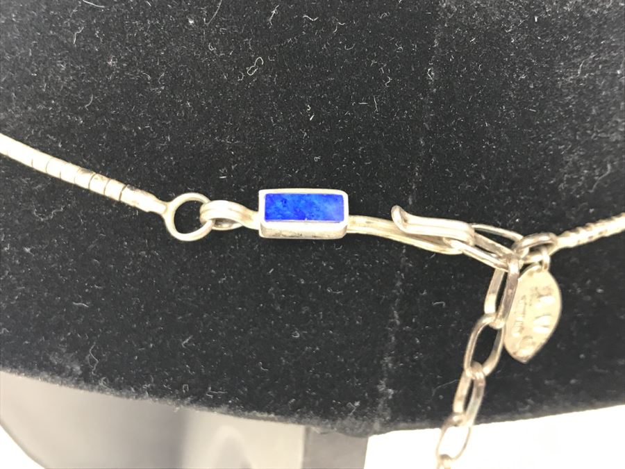 Sterling Silver And Lapis Lazuli Necklace Signed LW 42g [Photo 8]