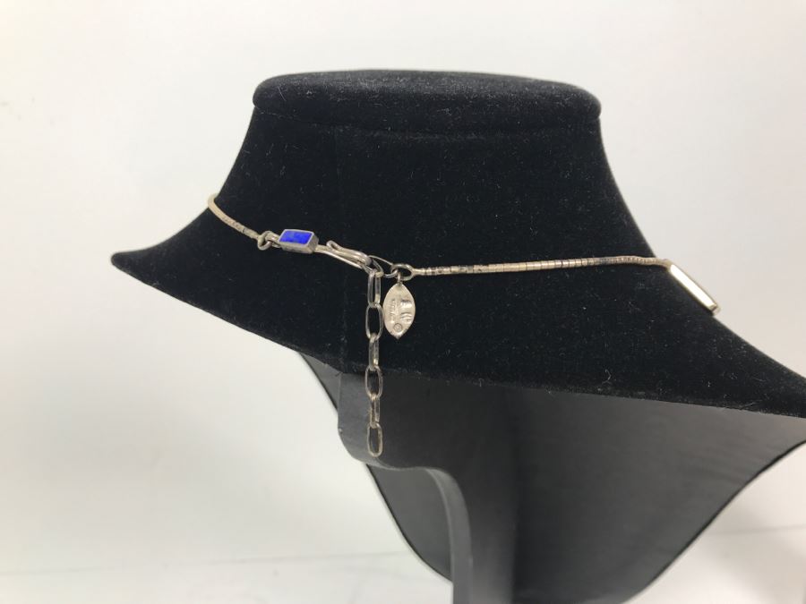 Sterling Silver And Lapis Lazuli Necklace Signed LW 42g [Photo 7]