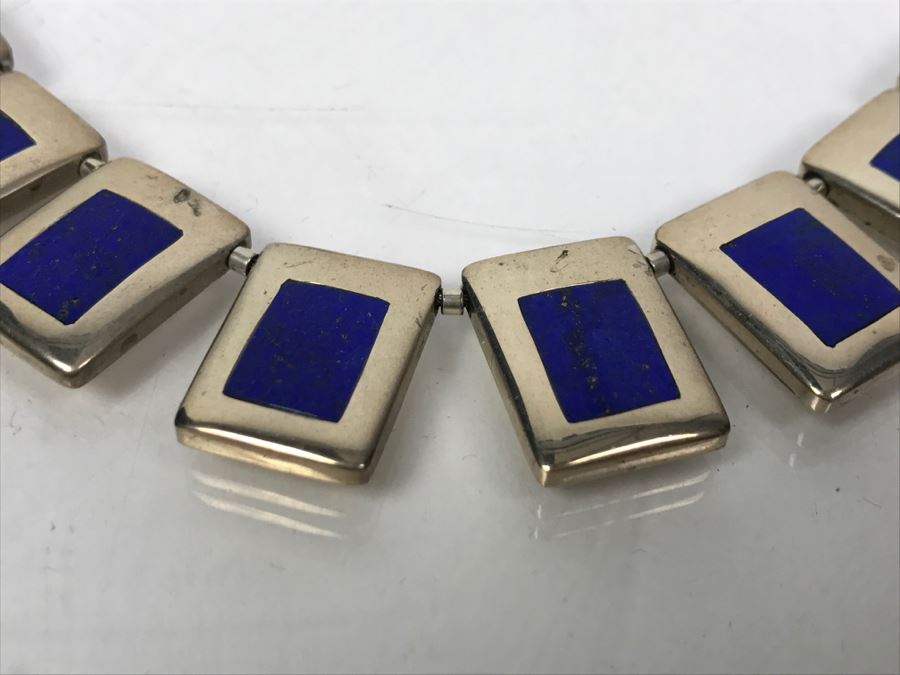 Sterling Silver And Lapis Lazuli Necklace Signed LW 42g [Photo 10]
