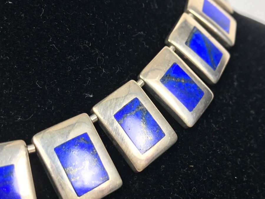 Sterling Silver And Lapis Lazuli Necklace Signed LW 42g [Photo 4]