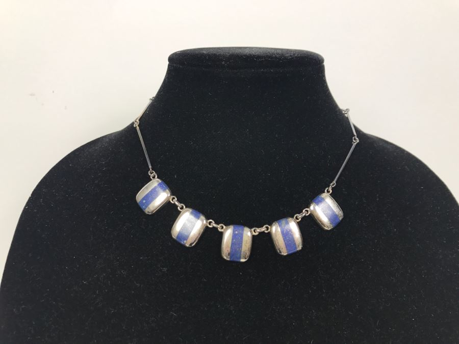Sterling Silver And Lapis Lazuli Necklace 27g [Photo 2]