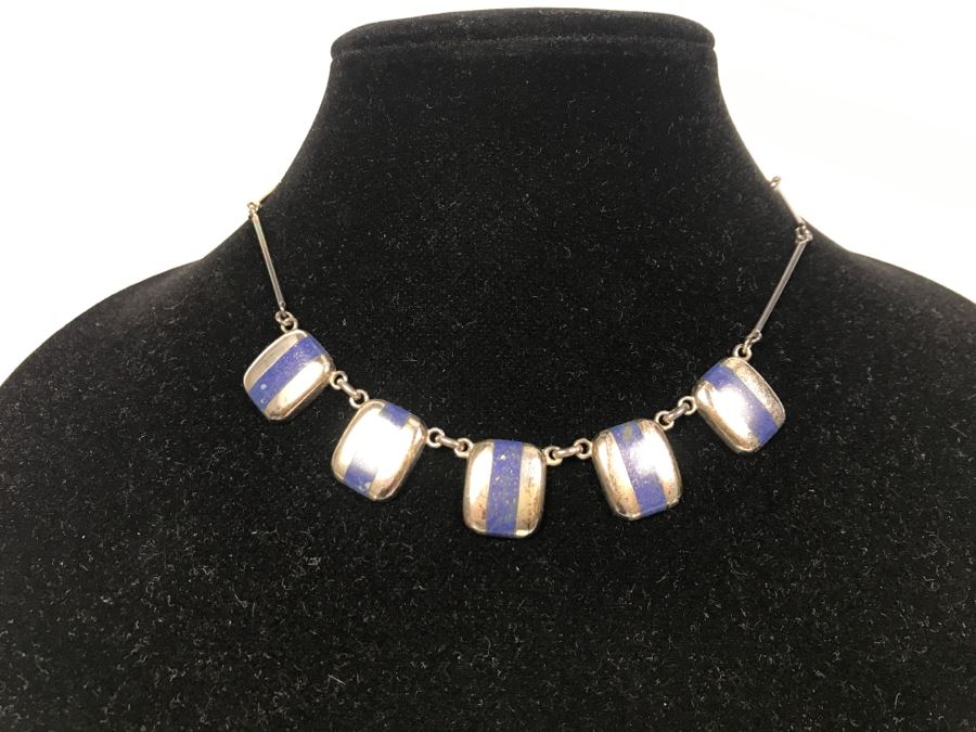 Sterling Silver And Lapis Lazuli Necklace 27g [Photo 1]