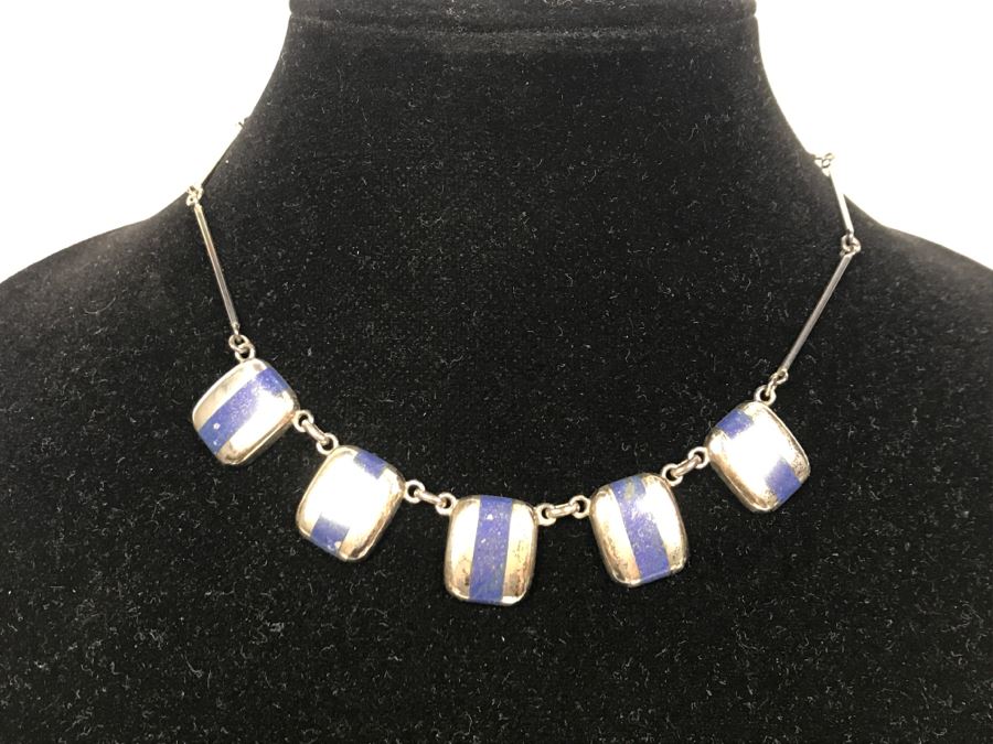 Sterling Silver And Lapis Lazuli Necklace 27g [Photo 3]