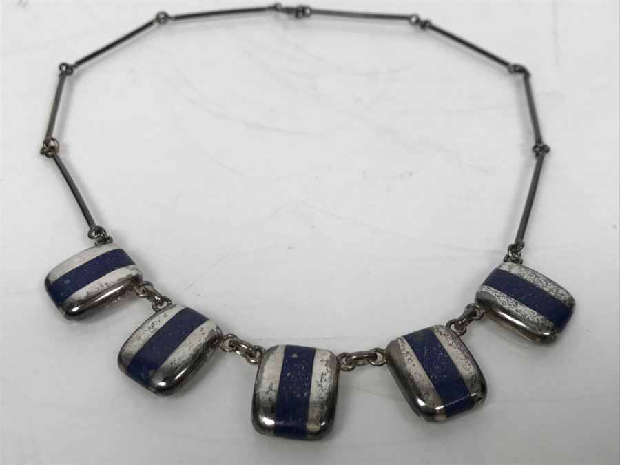 Sterling Silver And Lapis Lazuli Necklace 27g [Photo 7]