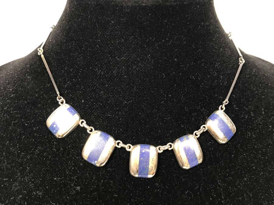 Sterling Silver And Lapis Lazuli Necklace 27g [Photo 4]