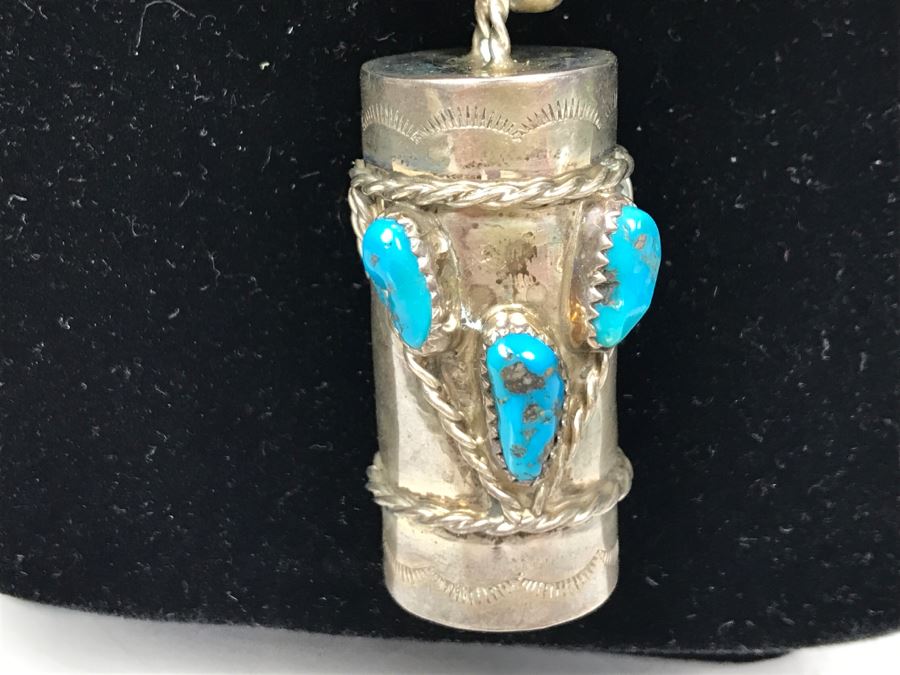 Sterling Silver And Turquoise Necklace Signed C.W. 77g [Photo 8]
