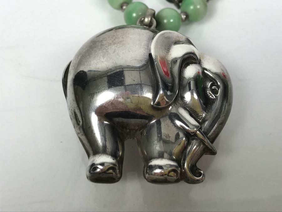 Sterling Silver Elephant Pendant Necklace With Stones And Sterling Beads 70g [Photo 10]