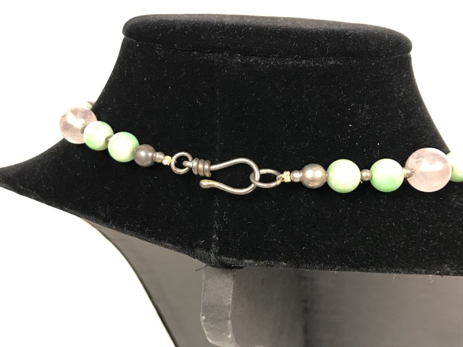 Sterling Silver Elephant Pendant Necklace With Stones And Sterling Beads 70g [Photo 9]