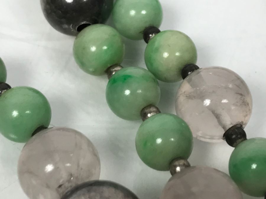 Sterling Silver Elephant Pendant Necklace With Stones And Sterling Beads 70g [Photo 12]