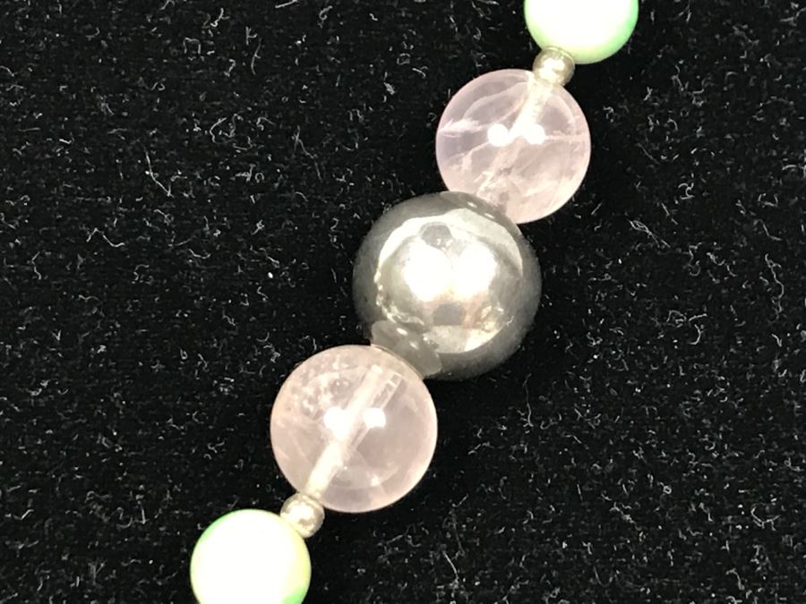 Sterling Silver Elephant Pendant Necklace With Stones And Sterling Beads 70g [Photo 7]