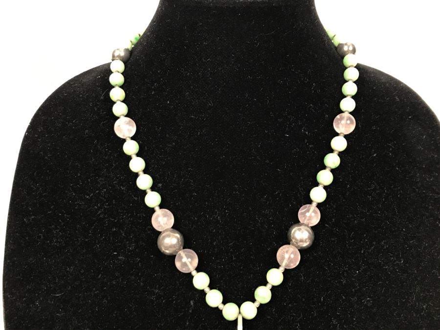 Sterling Silver Elephant Pendant Necklace With Stones And Sterling Beads 70g [Photo 8]