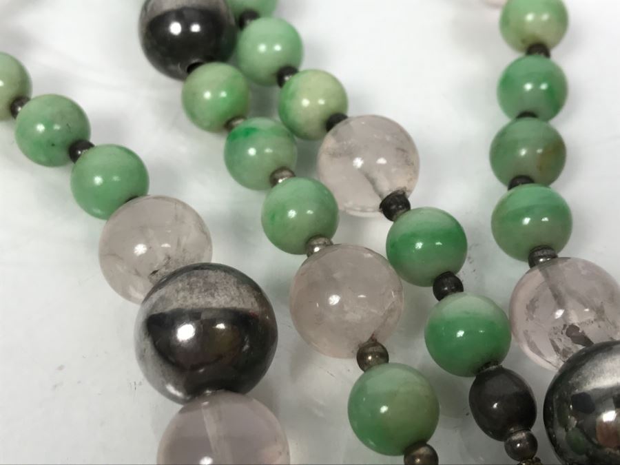 Sterling Silver Elephant Pendant Necklace With Stones And Sterling Beads 70g [Photo 11]