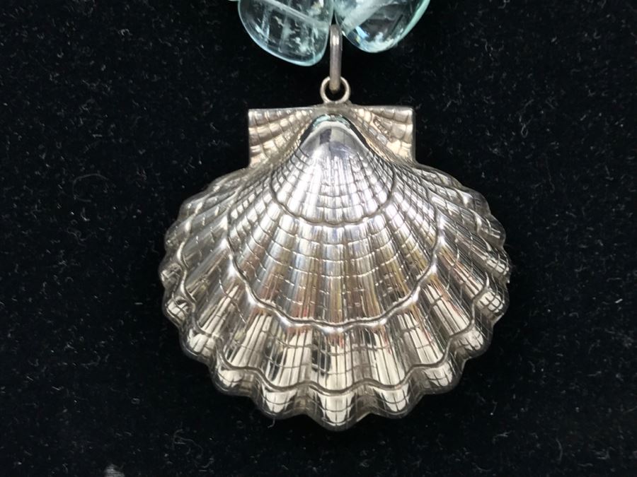 Sterling Silver Seashell Pendant Necklace With Sterling Beads 89g [Photo 2]