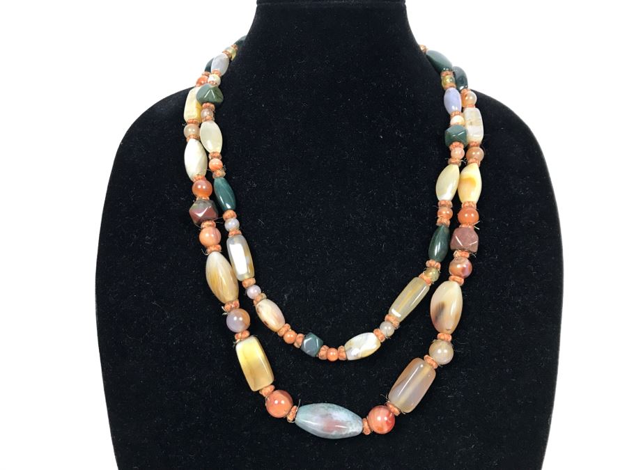 Various Polished Stones Necklace Very Long 219g [Photo 2]