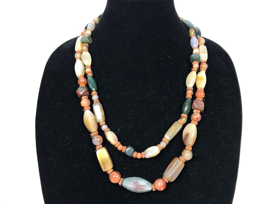 Various Polished Stones Necklace Very Long 219g [Photo 1]