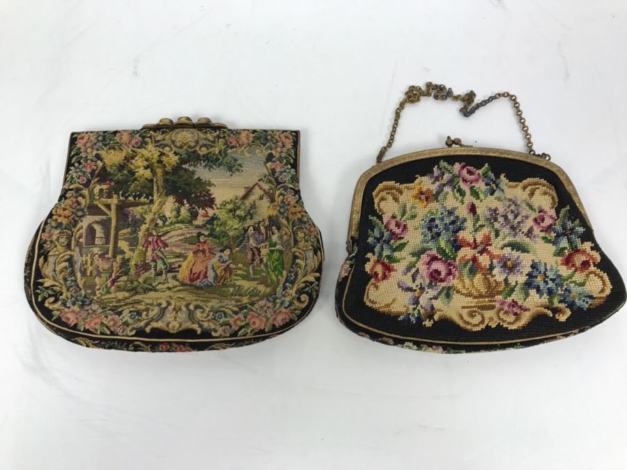 Pair Of Vintage Austrian Needlepoint Handbags