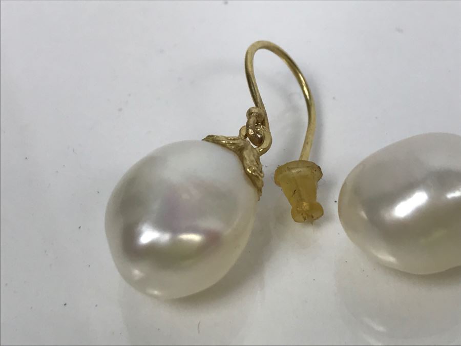 Set Of (3) Pairs Of 14K Yellow Gold Freshwater Pearl Earrings FMV $170 [Photo 6]