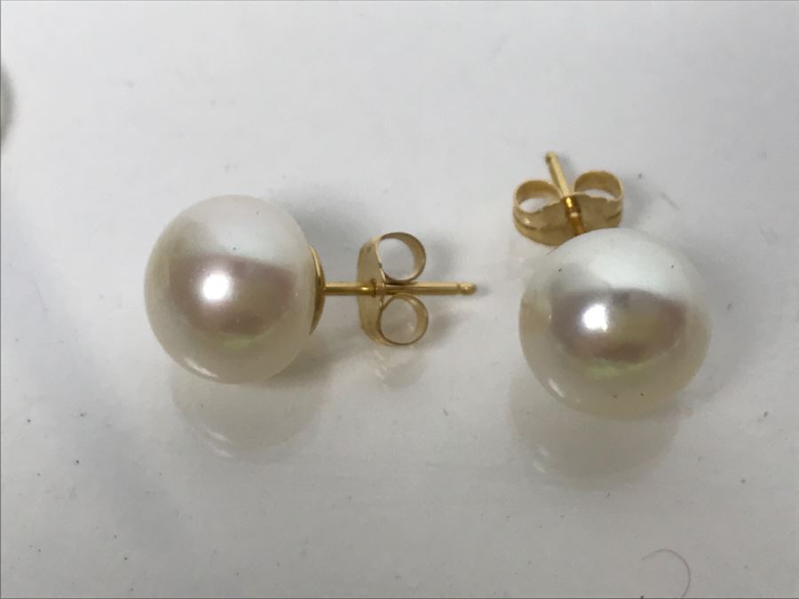 Set Of (3) Pairs Of 14K Yellow Gold Freshwater Pearl Earrings FMV $170 [Photo 9]