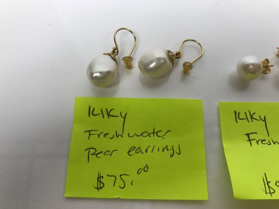 Set Of (3) Pairs Of 14K Yellow Gold Freshwater Pearl Earrings FMV $170 [Photo 2]