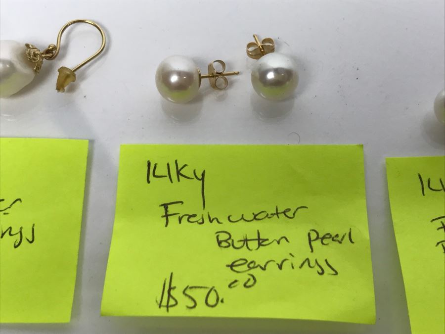 Set Of (3) Pairs Of 14K Yellow Gold Freshwater Pearl Earrings FMV $170 [Photo 3]