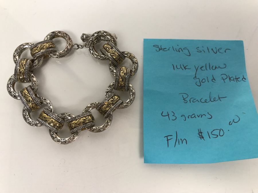 Sterling Silver 14K Gold Plated Bracelet 43g FMV $150 [Photo 2]