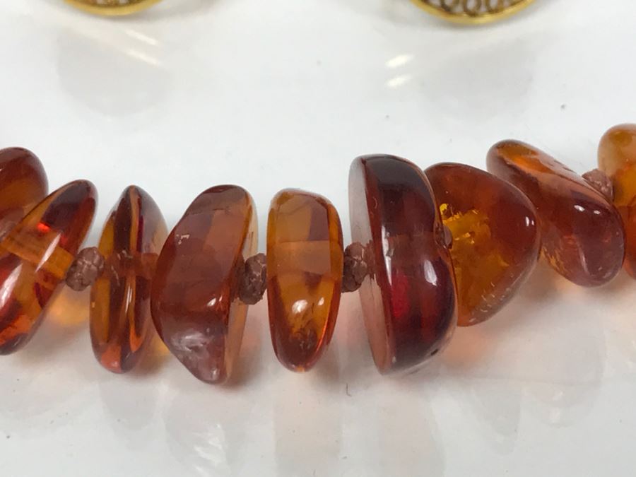 Amber Beads Necklace And Matching Amber Bead Earrings FMV $100 [Photo 3]