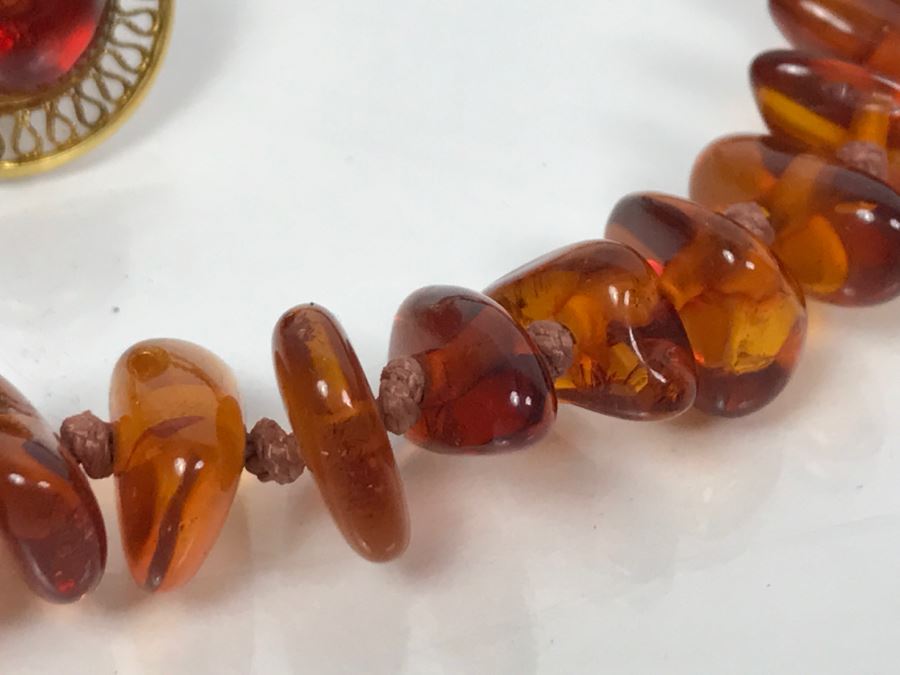Amber Beads Necklace And Matching Amber Bead Earrings FMV $100 [Photo 4]