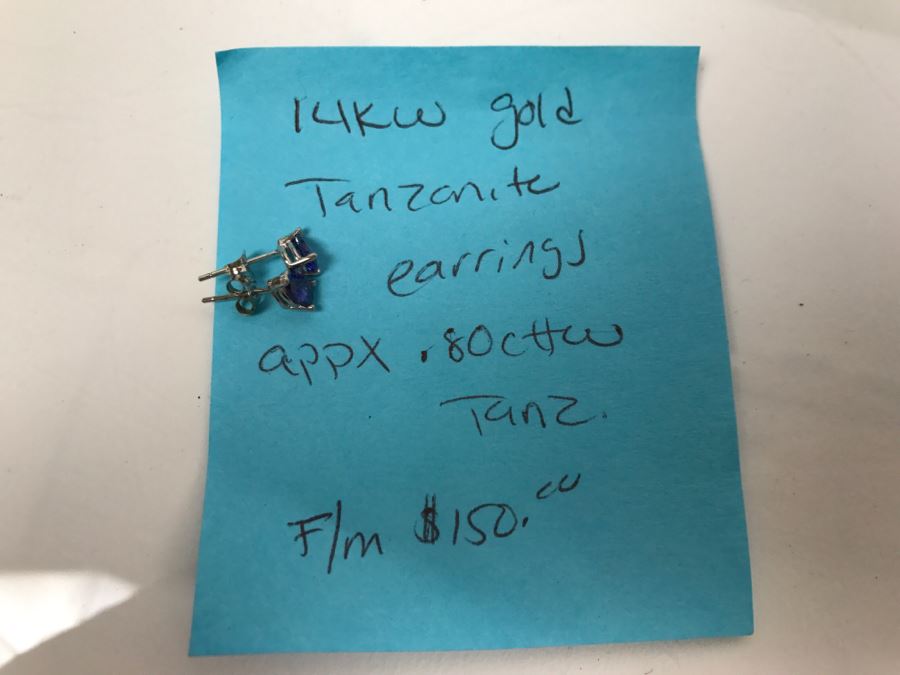 14K White Gold Tanzanite Earrings .8 CTTW 0.8g FMV $150 [Photo 8]