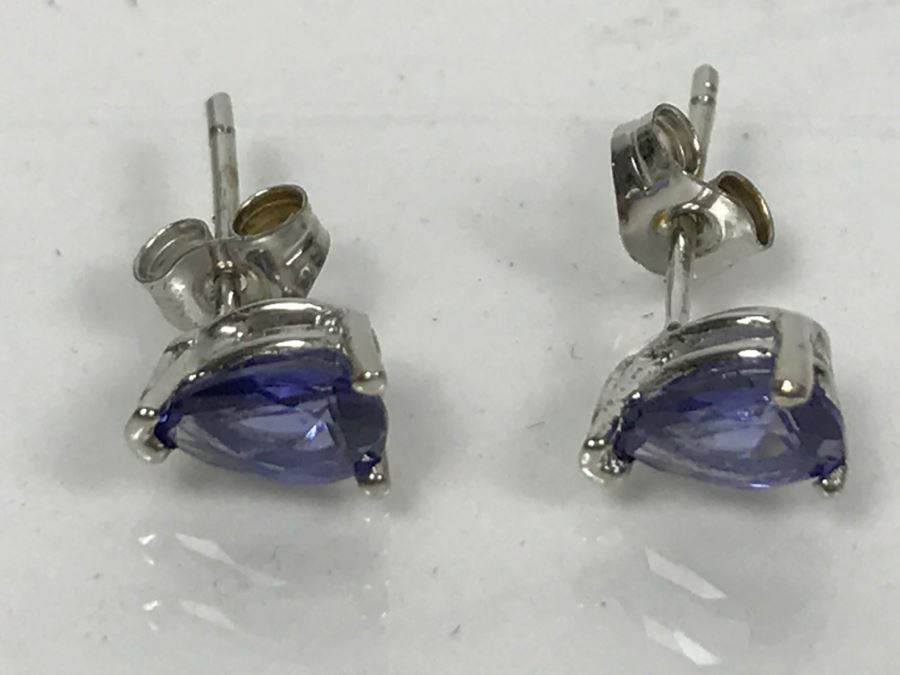14K White Gold Tanzanite Earrings .8 CTTW 0.8g FMV $150 [Photo 2]
