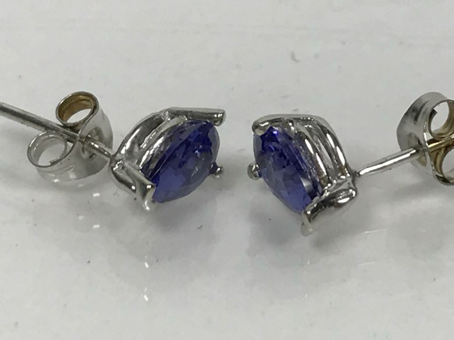 14K White Gold Tanzanite Earrings .8 CTTW 0.8g FMV $150 [Photo 4]
