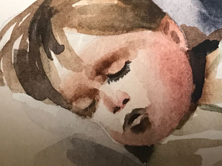 Original Watercolor Painting Of Sleeping Boy Holding Toy Signed By Artist And Framed 9' X 7' [Photo 4]