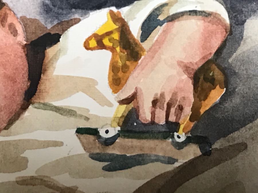 Original Watercolor Painting Of Sleeping Boy Holding Toy Signed By Artist And Framed 9' X 7' [Photo 5]