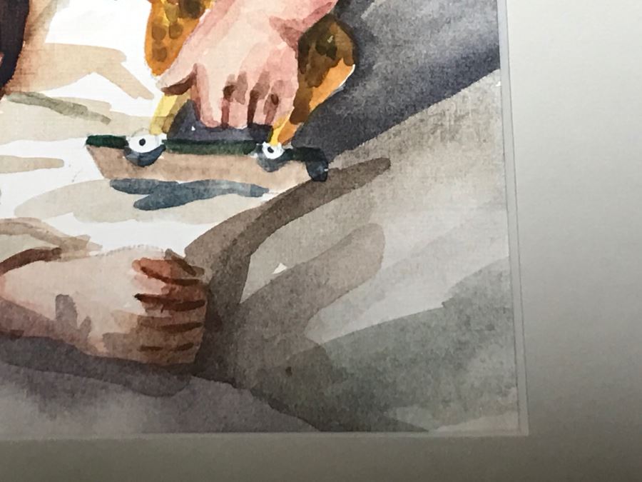 Original Watercolor Painting Of Sleeping Boy Holding Toy Signed By Artist And Framed 9' X 7' [Photo 6]