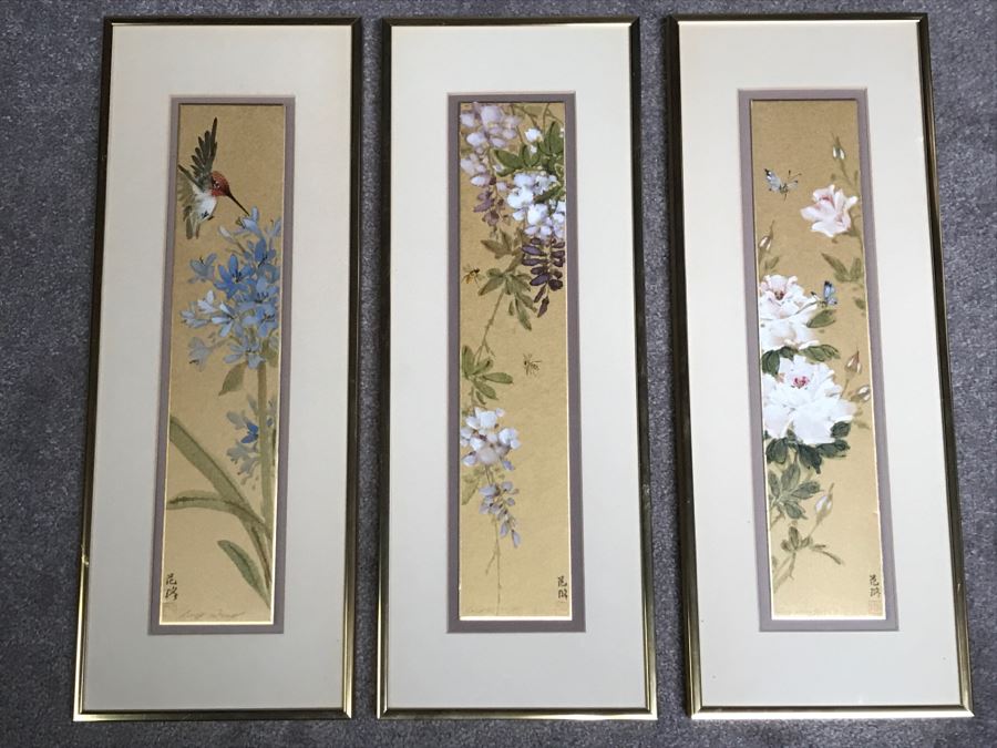 Set Of (3) Original Chinese Paintings By Lucy Wang Each Painting Is 7' X 19' [Photo 1]