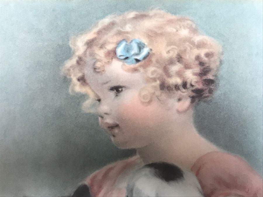 Framed Bessie Pease Gutmann Print Depicting Girl Holding Cat And Dog 14' X 17' [Photo 3]