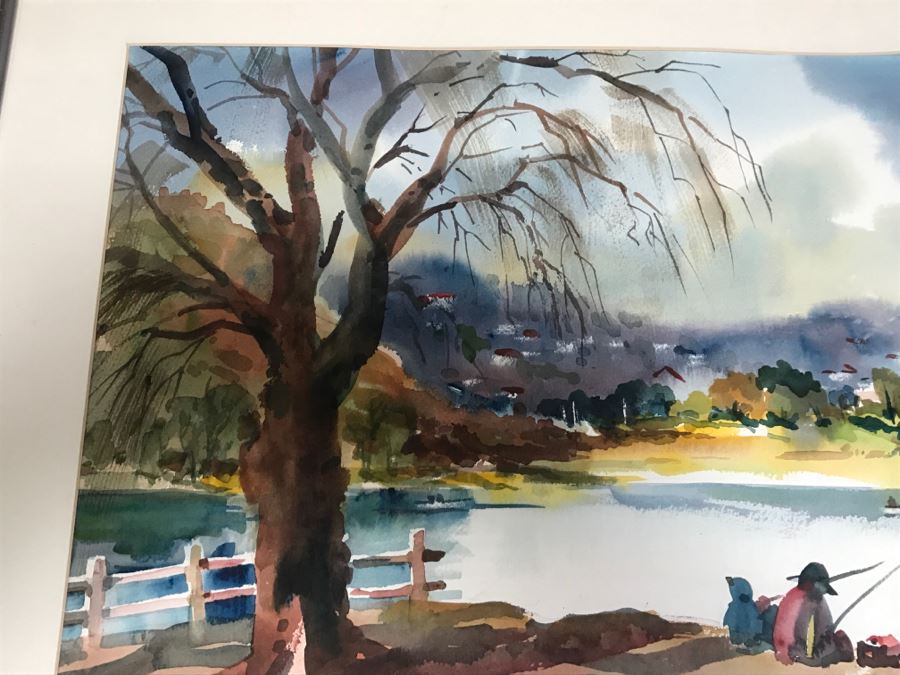 Original Watercolor Painting By George T. Kern Titled 'Early Fishing' At Lake Murray Signed And Framed [Photo 4]