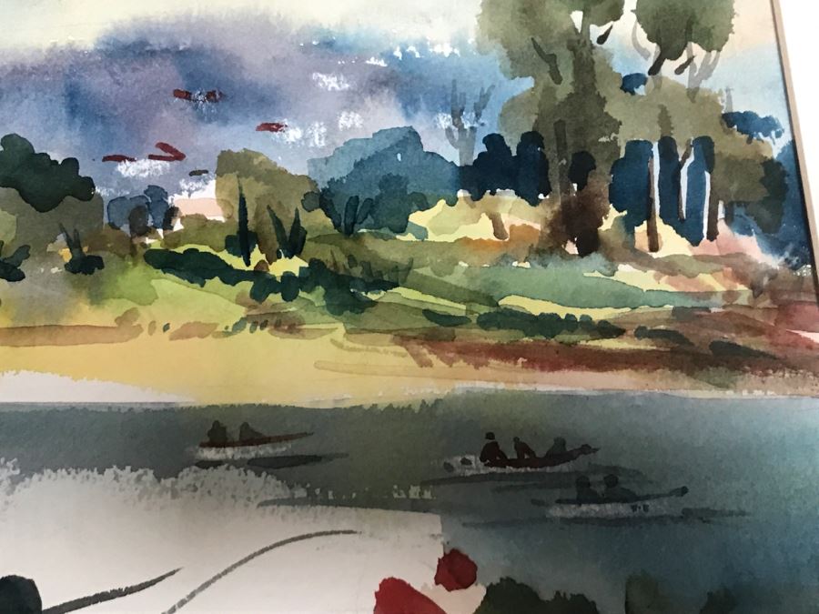 Original Watercolor Painting By George T. Kern Titled 'Early Fishing' At Lake Murray Signed And Framed [Photo 8]