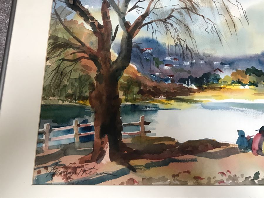 Original Watercolor Painting By George T. Kern Titled 'Early Fishing' At Lake Murray Signed And Framed [Photo 3]