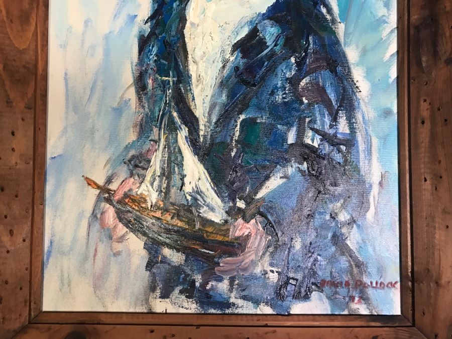 Vintage 1973 David Pollock Oil Painting Of Boy Holding Model Ship 29' X 41' [Photo 6]