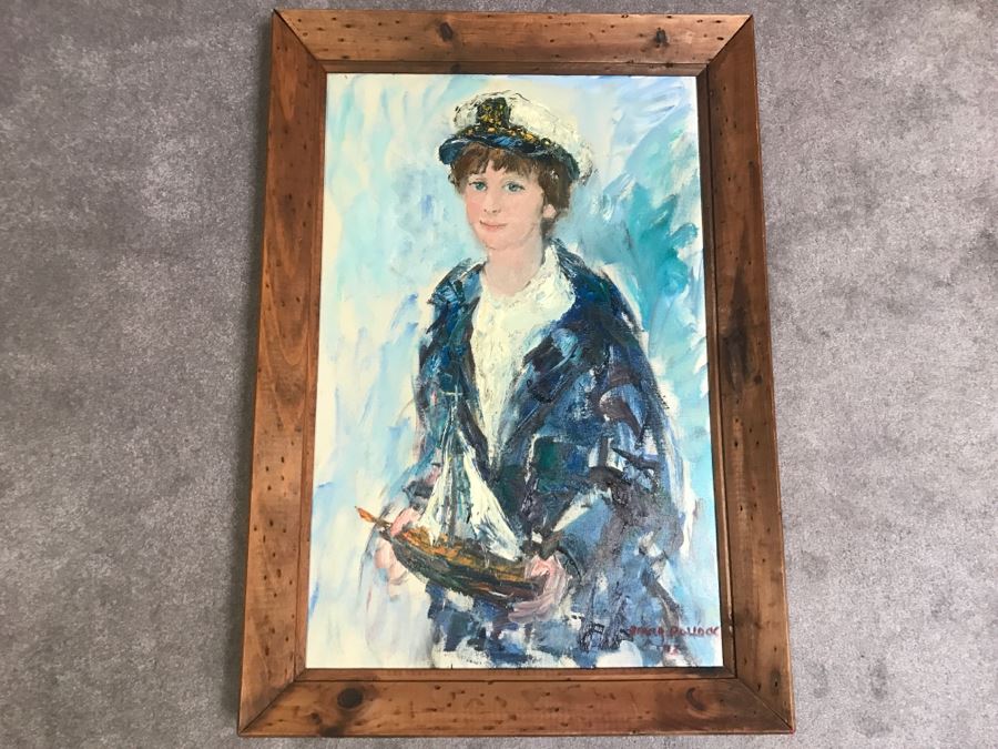 Vintage 1973 David Pollock Oil Painting Of Boy Holding Model Ship 29' X 41' [Photo 3]