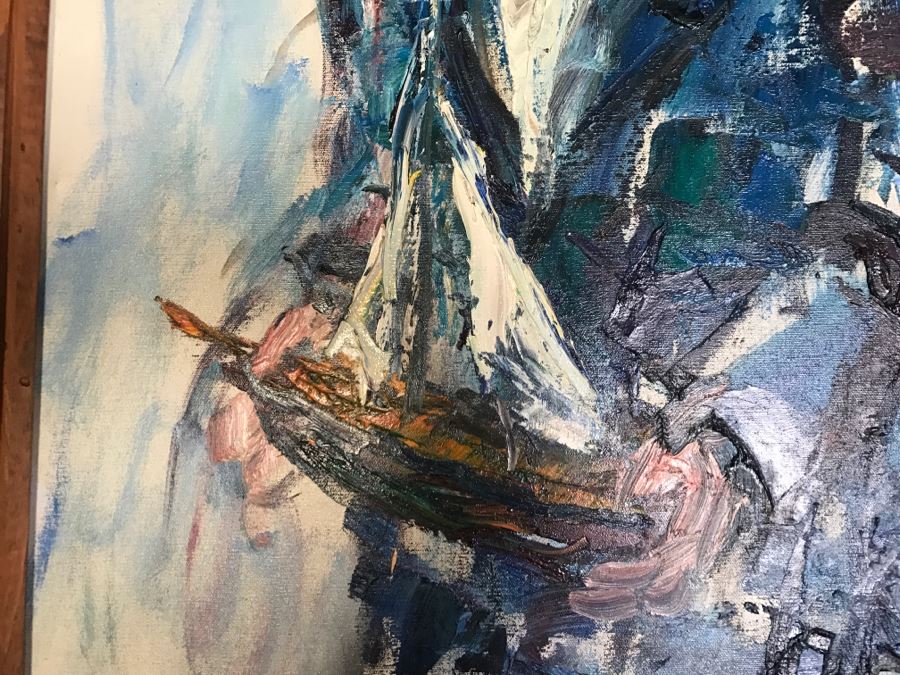 Vintage 1973 David Pollock Oil Painting Of Boy Holding Model Ship 29' X 41' [Photo 7]