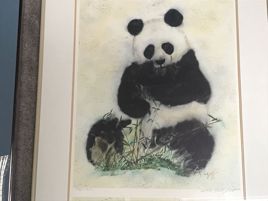 Pair Of Artist Signed Prints By John Yato Titled 'Playful Panda' And 'Carefree Days Of Youth' Framed [Photo 3]