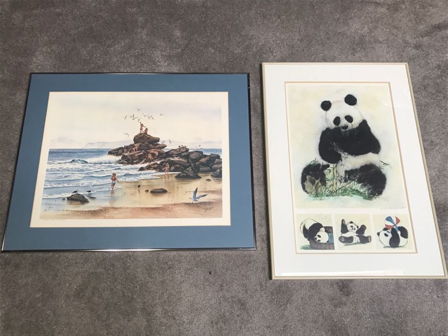 Pair Of Artist Signed Prints By John Yato Titled 'Playful Panda' And 'Carefree Days Of Youth' Framed [Photo 1]