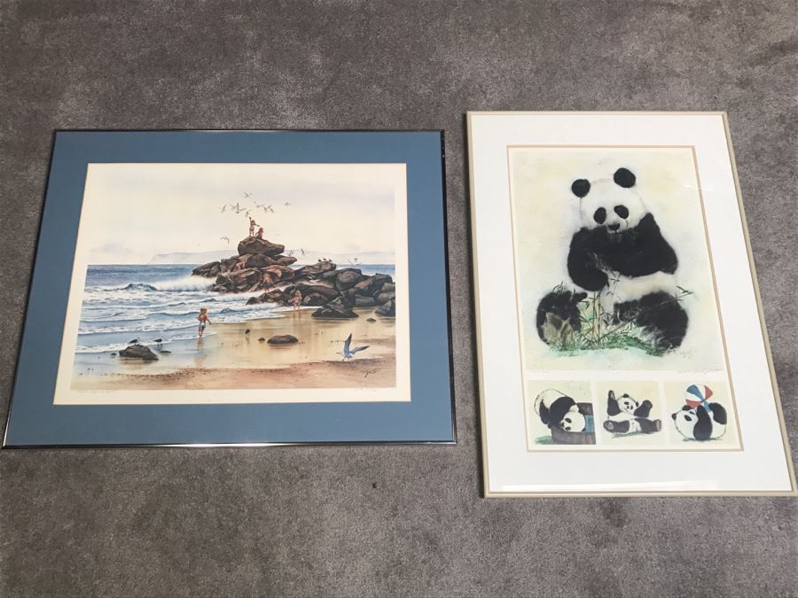 Pair Of Artist Signed Prints By John Yato Titled 'Playful Panda' And 'Carefree Days Of Youth' Framed [Photo 1]